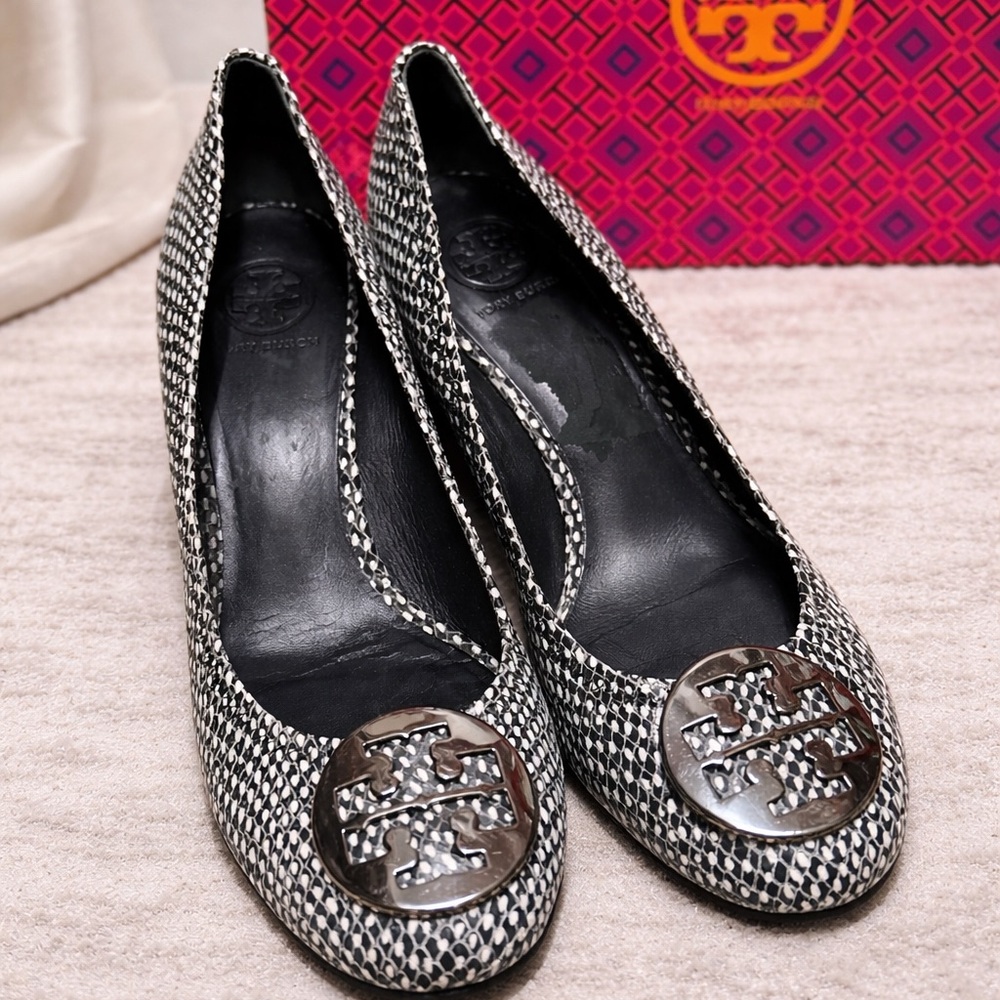 Tory Burch Black and White Wedges